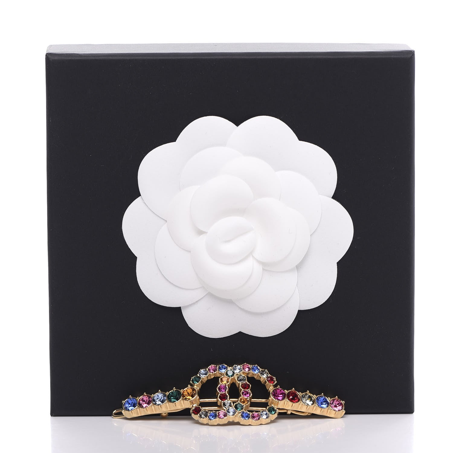Chanel Crystal Over The Rainbow CC Hair Clip Barrette Gold Multicolor 4 of 4