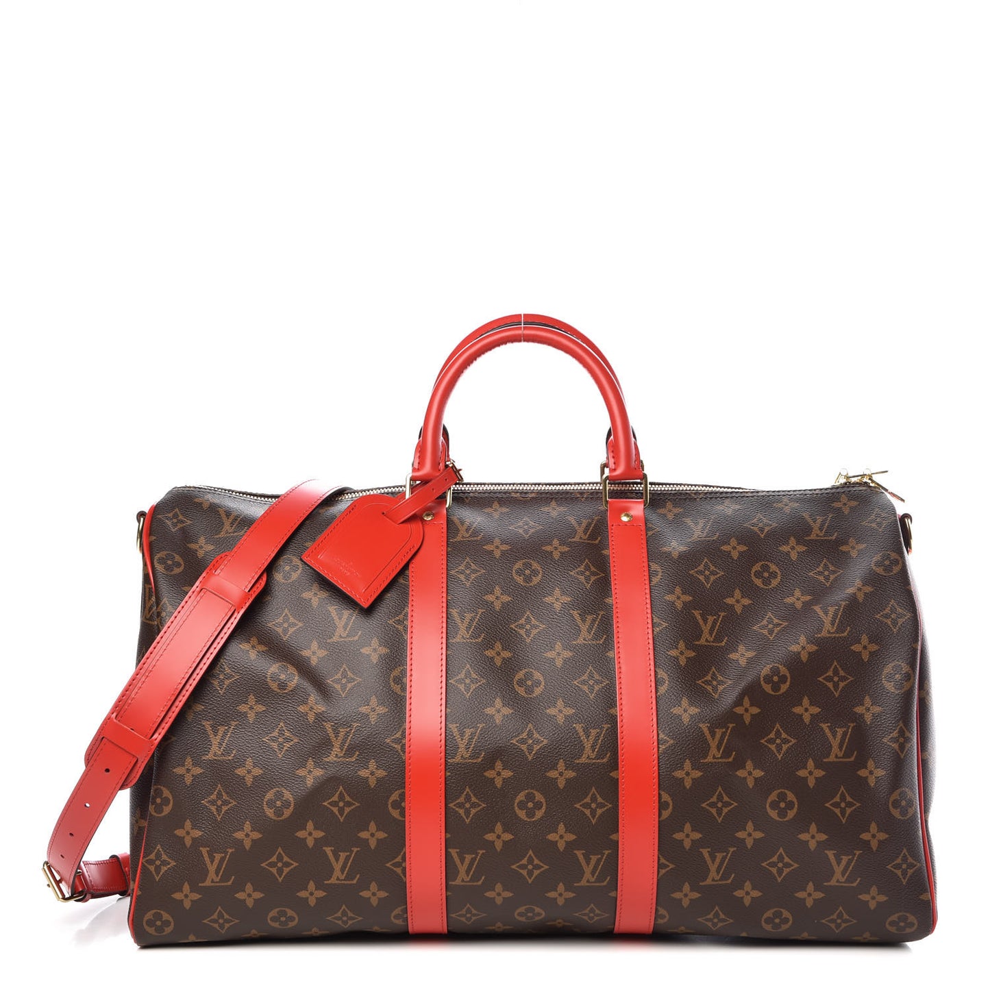 Calfskin Monogram Keepall Bandouliere 50 Coquelicot