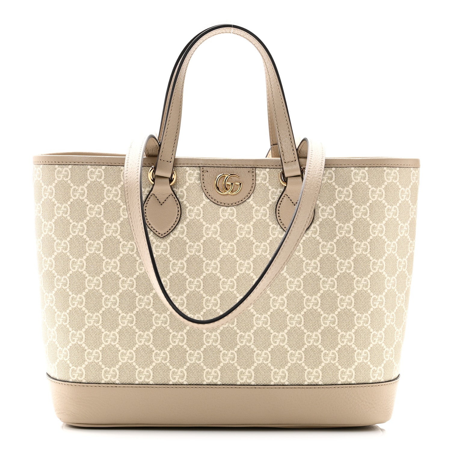 Gucci GG Supreme Monogram Textured Dollar Calfskin Small Ophidia Shoulder Tote Bag Beige Mystic White Oatmeal 1 of 10
