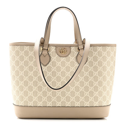 Gucci GG Supreme Monogram Textured Dollar Calfskin Small Ophidia Shoulder Tote Bag Beige Mystic White Oatmeal 1 of 10