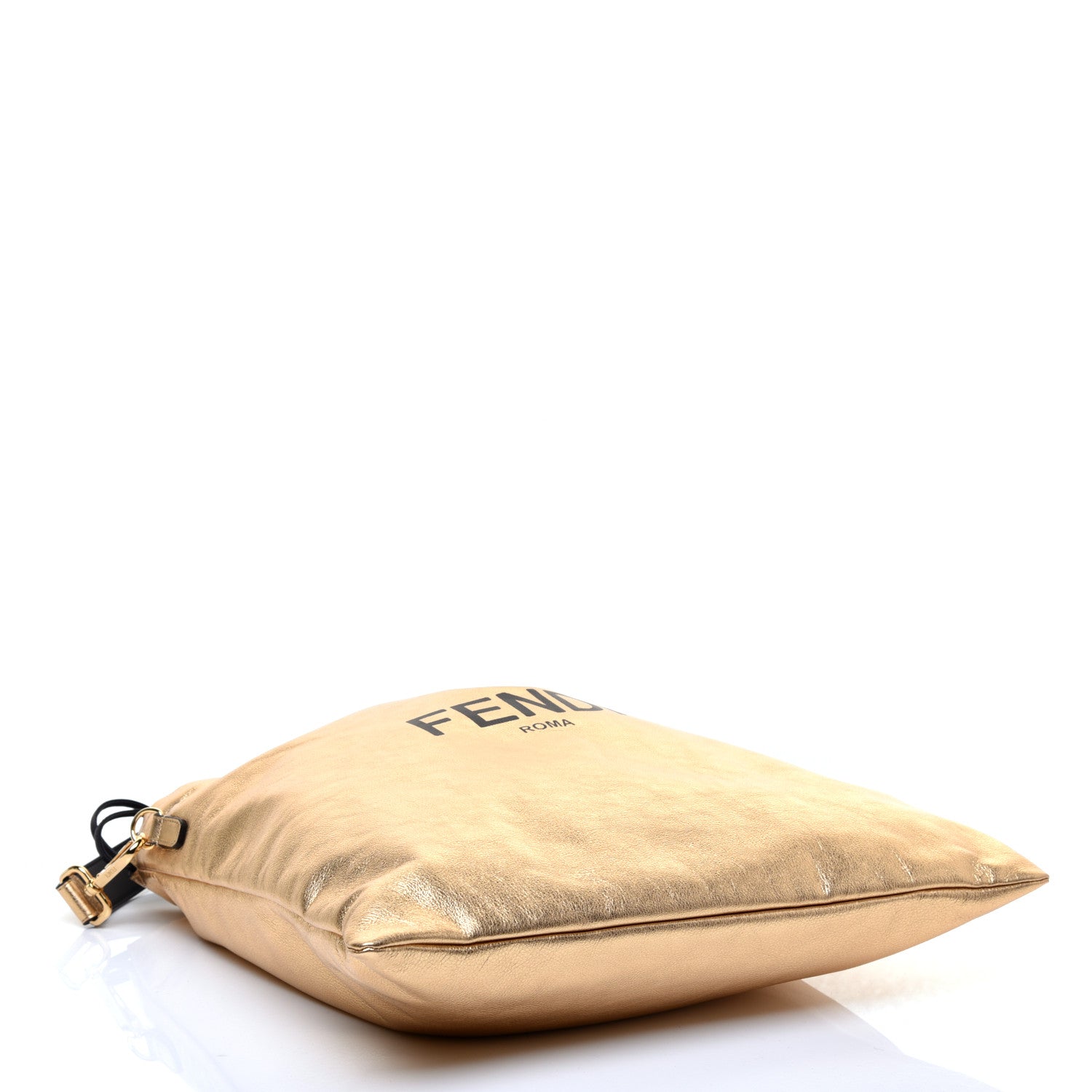 Fendi Laminated Calfskin Medium Drawstring Pouch Bag Oro Black 4 of 9