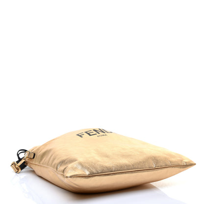 Fendi Laminated Calfskin Medium Drawstring Pouch Bag Oro Black 4 of 9