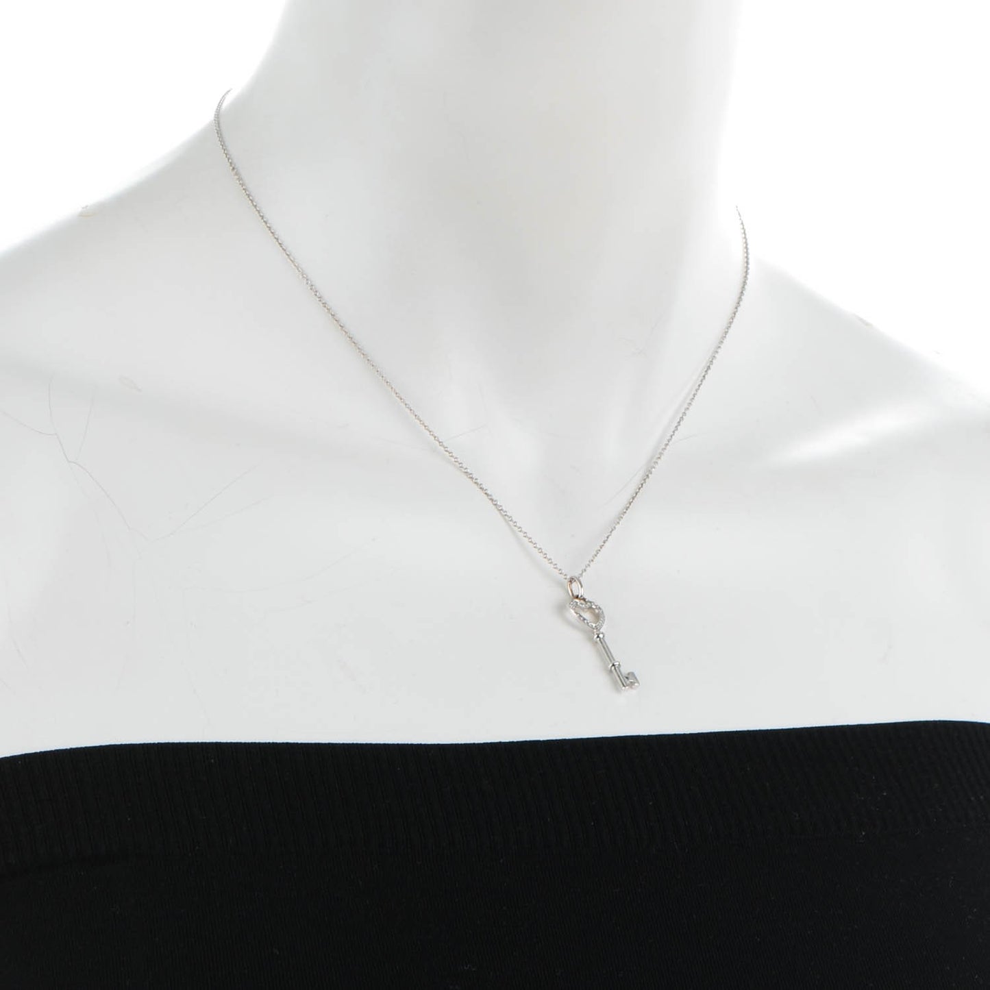 18K White Gold Diamond Medium Heart Key Pendant Necklace