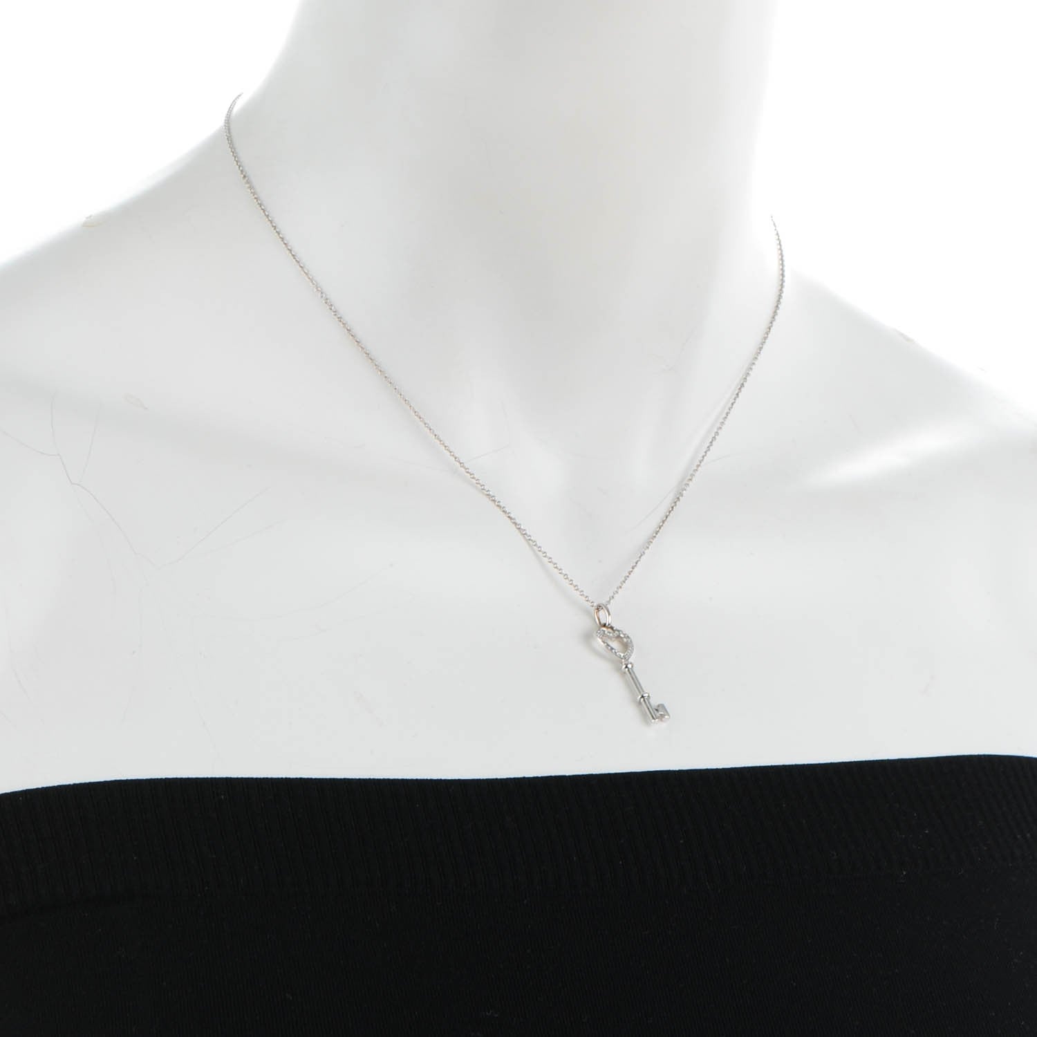 Tiffany 18K White Gold Diamond Medium Heart Key Pendant Necklace 2 of 6