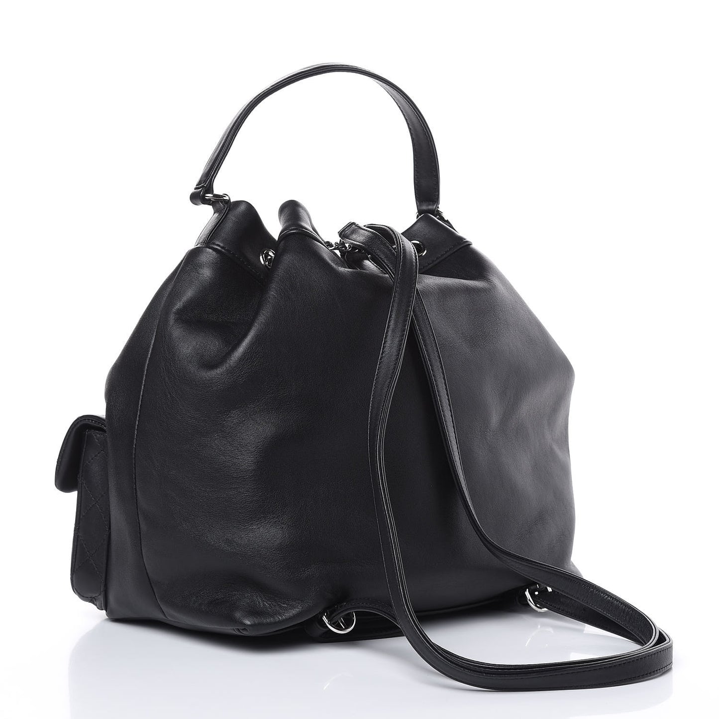 Lambskin Quilted Backpack Pocket Black