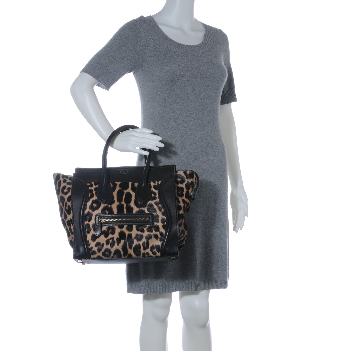 Leopard Pony Hair Mini Luggage Brown