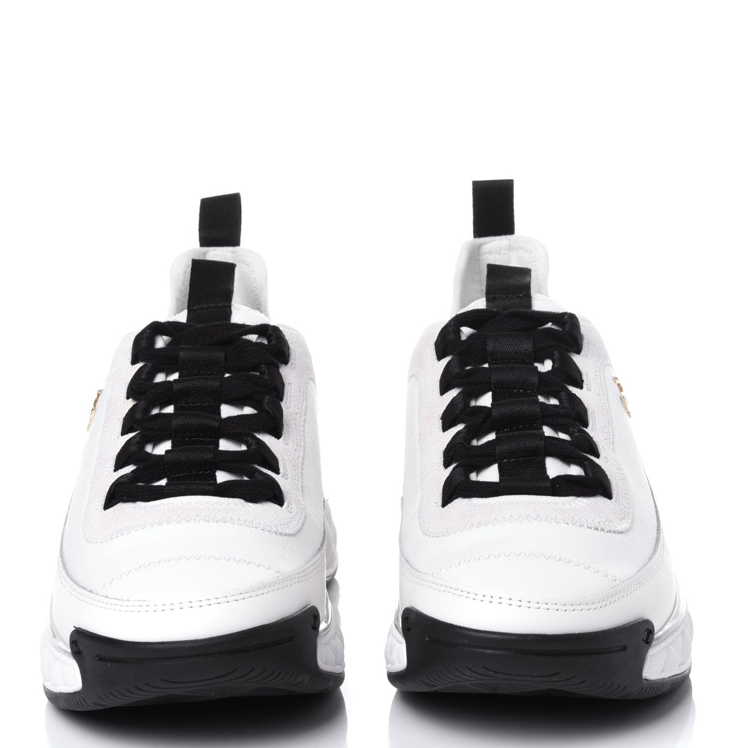 Chanel Velvet Calfskin Mixed Fibers CC Sneakers 38 Ivory Black 2 of 12