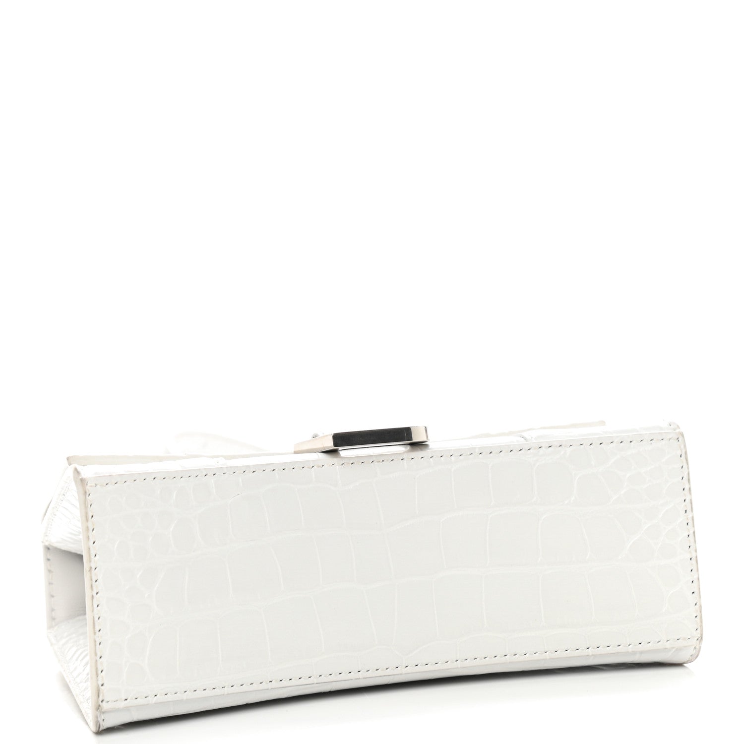 Balenciaga Shiny Calfskin Crocodile Embossed Hourglass Top Handle Bag XS White 5 of 10