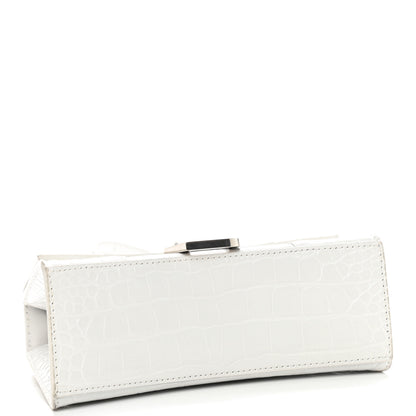 Balenciaga Shiny Calfskin Crocodile Embossed Hourglass Top Handle Bag XS White 5 of 10