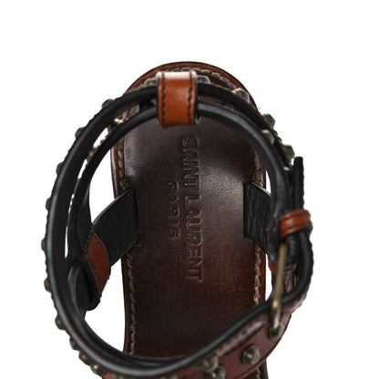 Saint Laurent Calfskin Studded Sandal Pumps 36 Brown 7 of 11