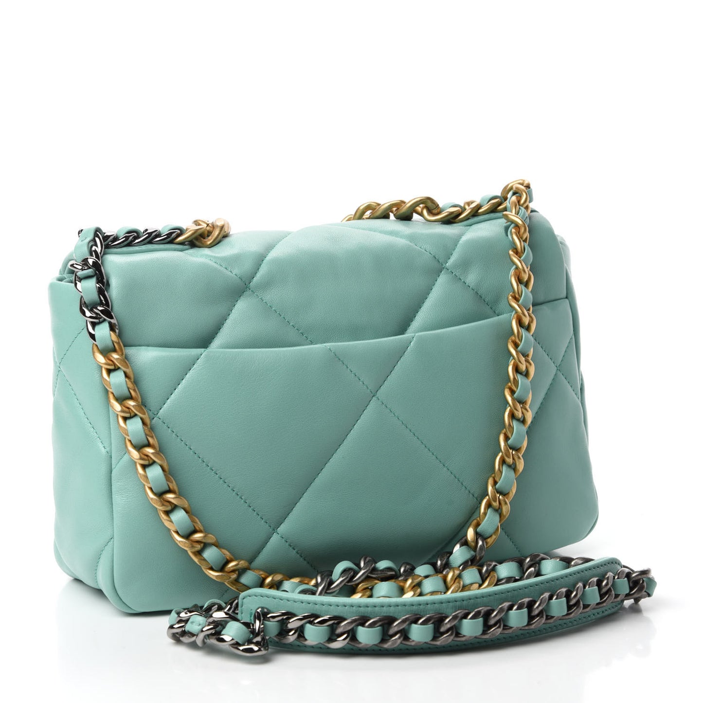 Shiny Lambskin Quilted Medium Chanel 19 Flap Light Blue