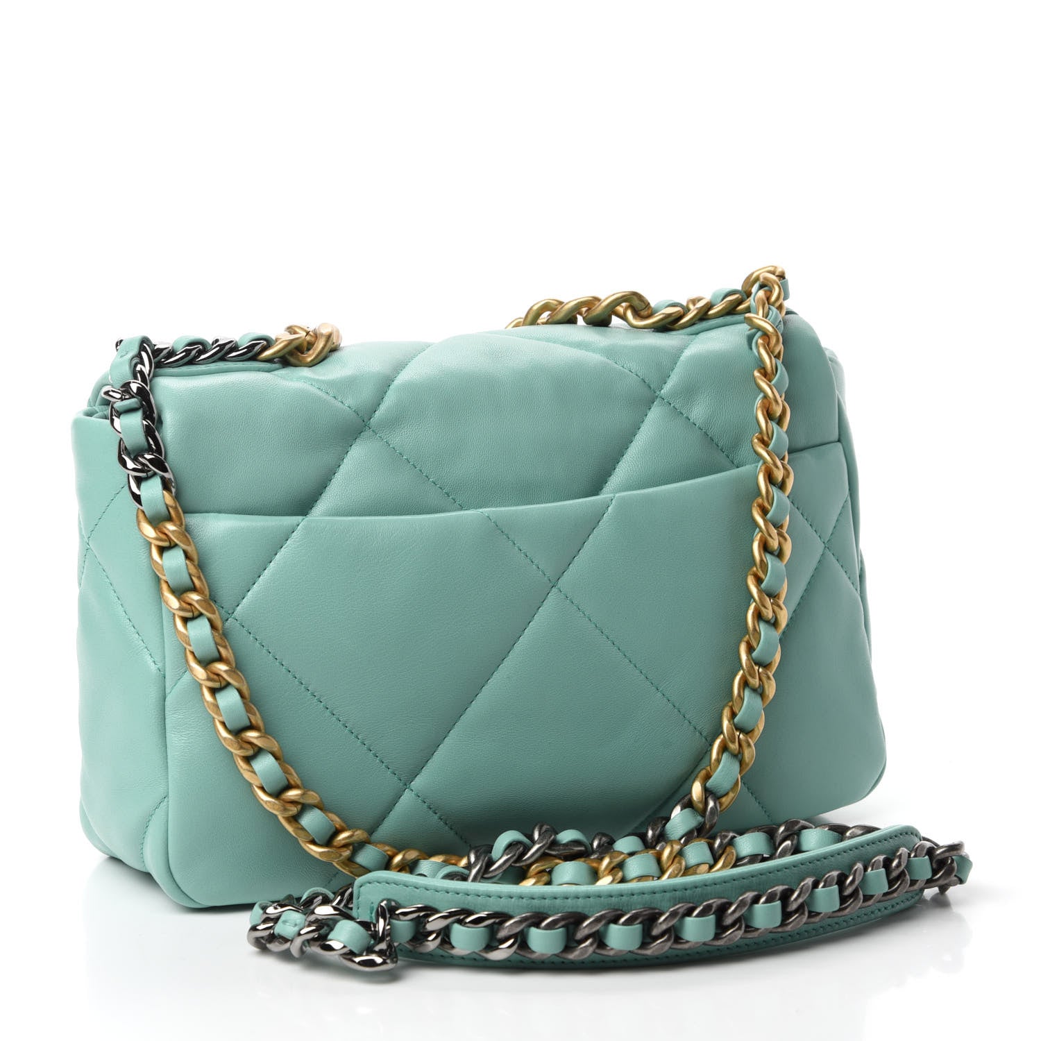 Chanel Shiny Lambskin Quilted Medium Chanel 19 Flap Light Blue 3 of 10