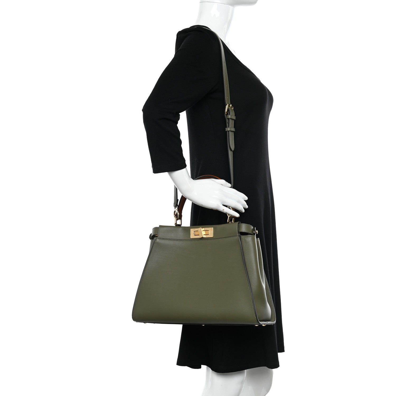 Fendi Vitello Seta Light Aura Shiny Nappa Medium Peekaboo I SEE U Satchel Equatore Cuoio 2 of 13