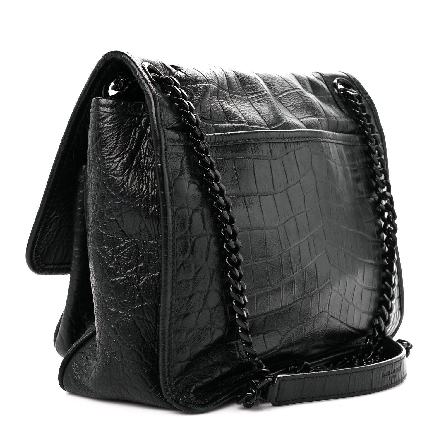Saint Laurent Crocodile Embossed Lambskin Monogram Medium Niki Chain Satchel Black 2 of 9