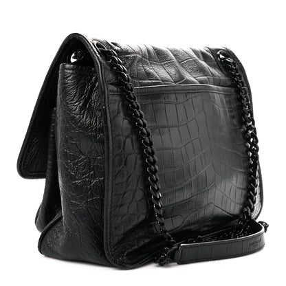 Saint Laurent Crocodile Embossed Lambskin Monogram Medium Niki Chain Satchel Black 2 of 9