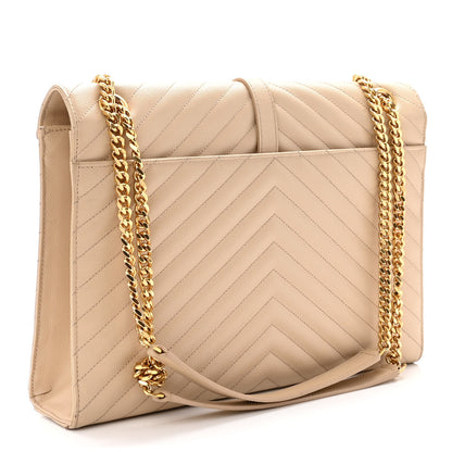 Saint Laurent Grain De Poudre Matelasse Chevron Large Monogram Satchel Nude Powder 3 of 11