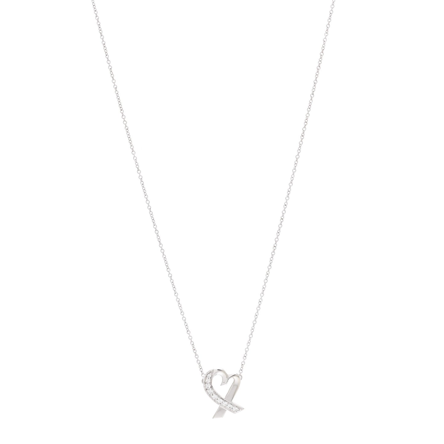 18K White Gold Diamond Small Paloma Picasso Loving Heart Necklace