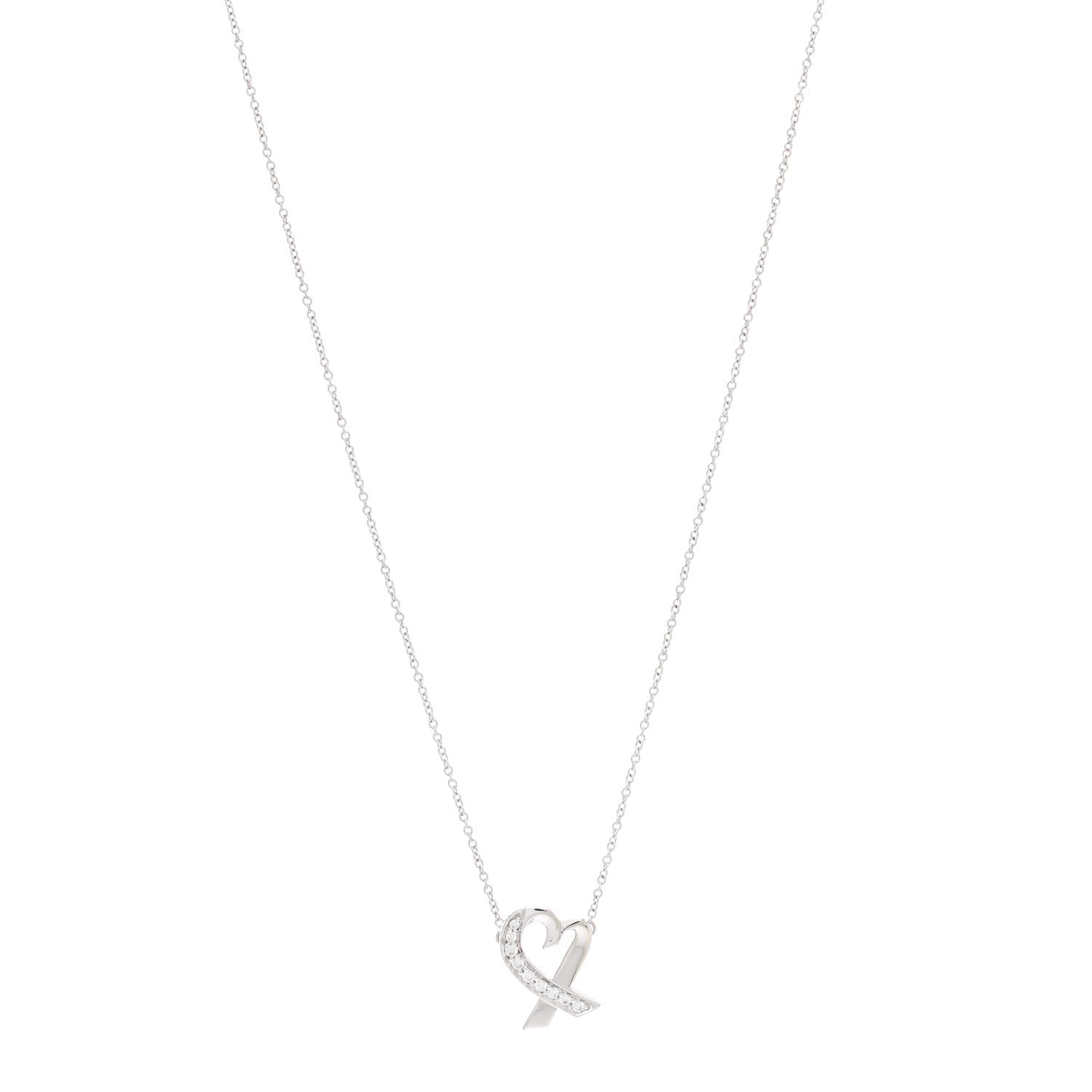 Tiffany 18K White Gold Diamond Small Paloma Picasso Loving Heart Necklace 1 of 7