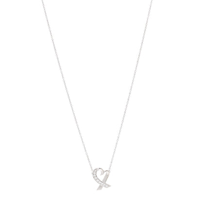 Tiffany 18K White Gold Diamond Small Paloma Picasso Loving Heart Necklace 1 of 7