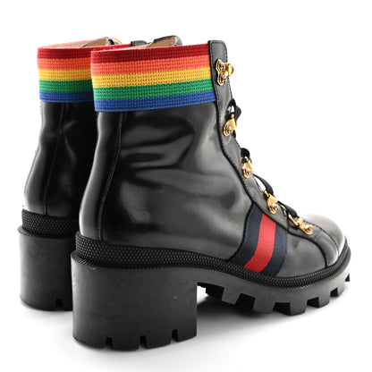 Gucci Calfskin Rainbow Trip Lace Up Combat Boots 36.5 Black 4 of 12