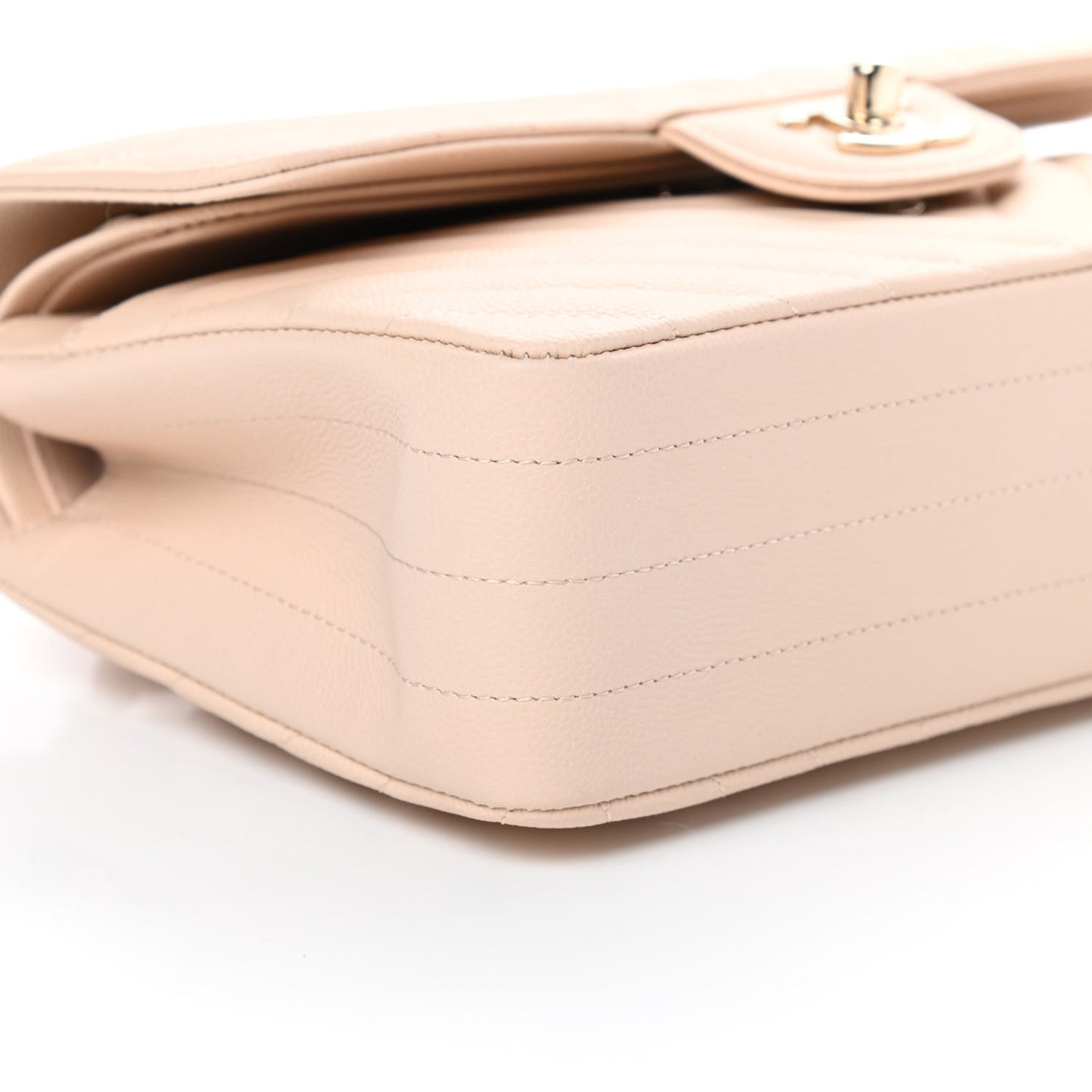 Caviar Chevron Quilted Small Double Flap Beige