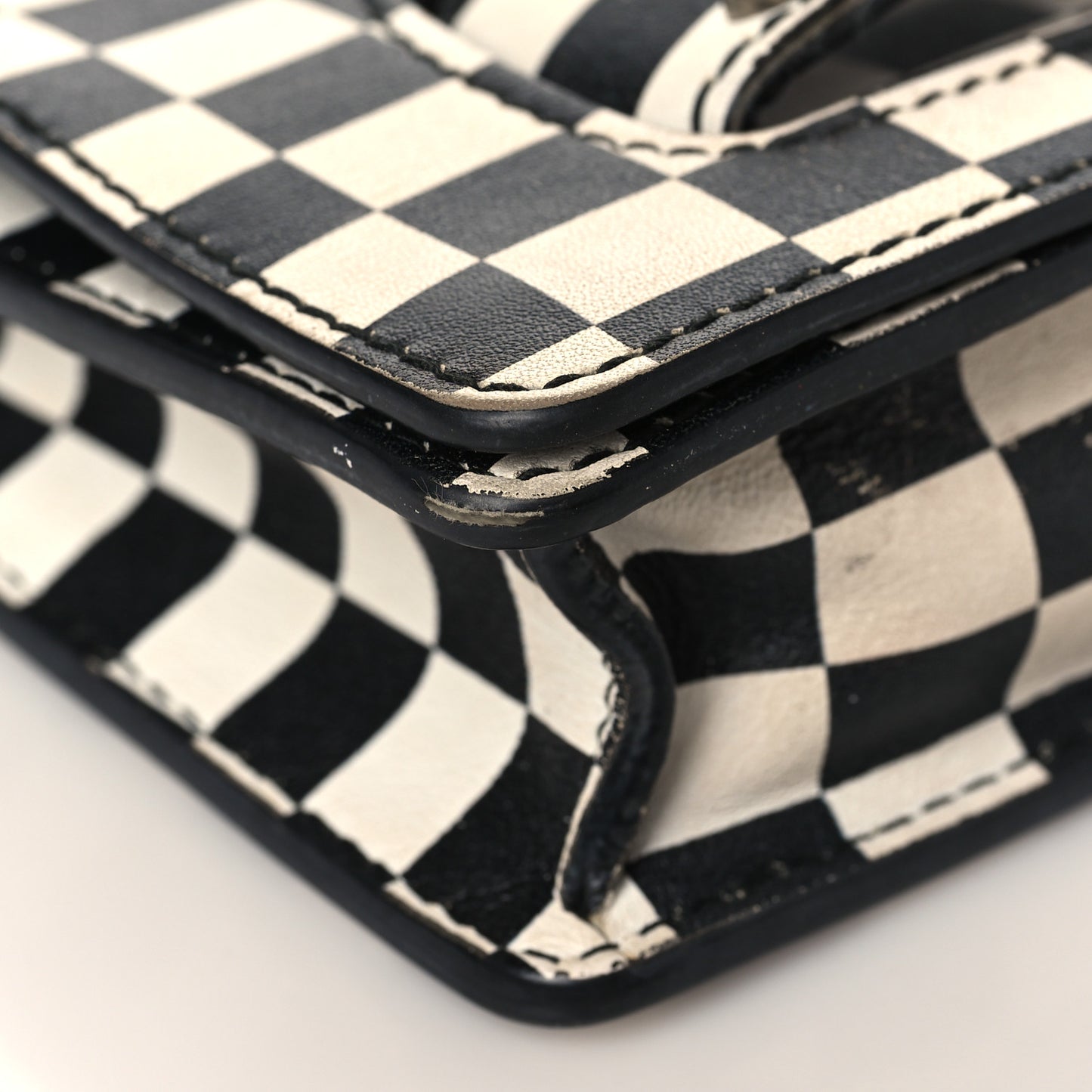 Calfskin Checkered Mini J'Adior Flap Bag Black White