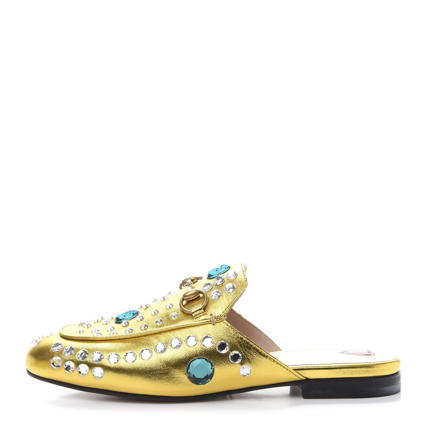 Metallic Nappa Crystal Womens Princetown Slippers 36 Gold