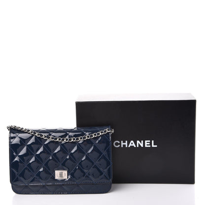 Chanel Patent Calfskin Quilted Reissue Wallet On Chain WOC Dark Navy Blue 9 of 9