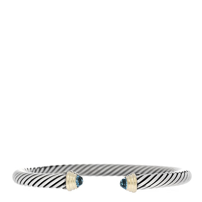 David Yurman Sterling Silver 14K Yellow Gold Blue Topaz 5mm Cable Classics Petite Color Bracelet 1 of 3