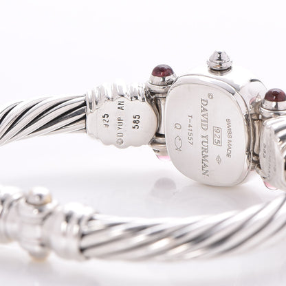 David Yurman Sterling Silver Diamond Bezel Pink Mother of Pearl Pink Tourmaline 21mm Classic Cable Quartz Watch 5 of 7