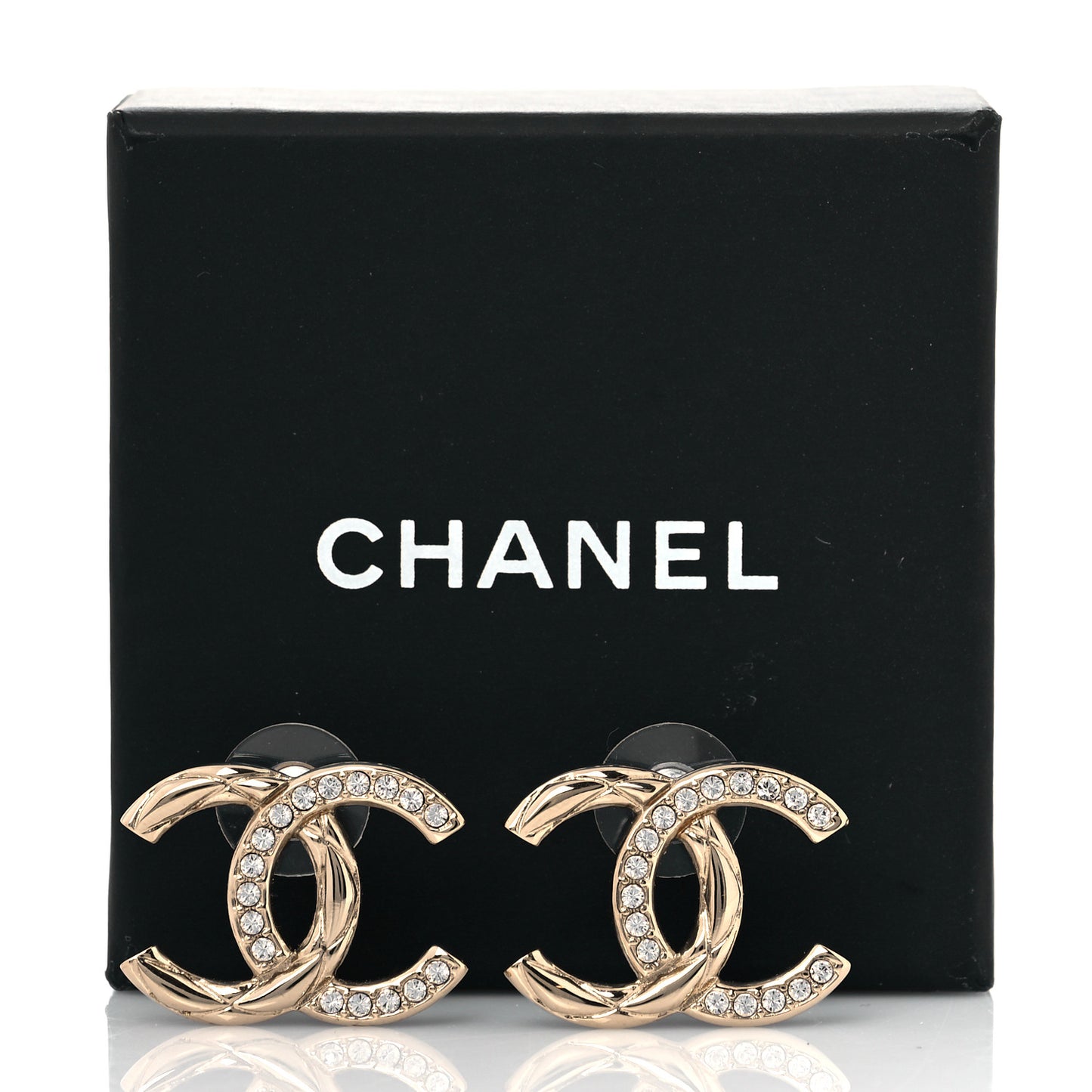 Crystal Glitter Quilted CC Earrings Light Gold