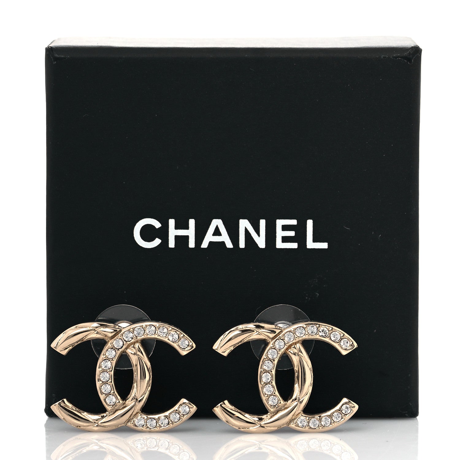 Chanel Crystal Glitter Quilted CC Earrings Light Gold 5 of 5