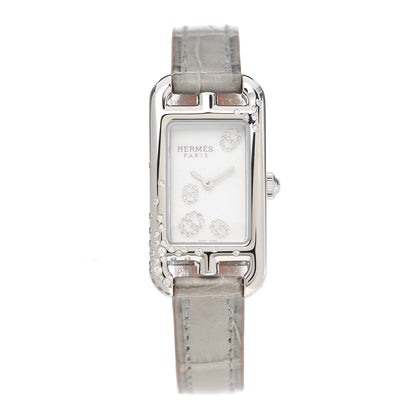 Hermes Stainless Steel Alligator Diamond 17mm Nantucket Quartz Watch Etoupe 1 of 5