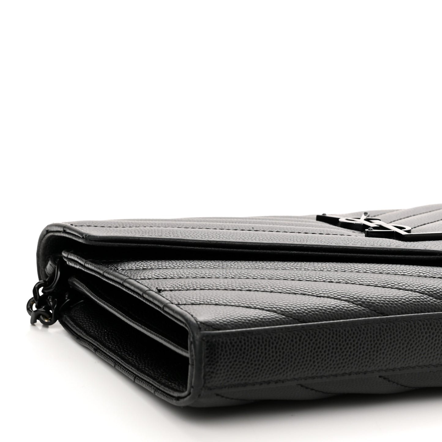 Grain De Poudre Matelasse Chevron Monogram Monochrome Chain Wallet Black