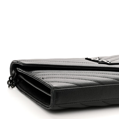 Saint Laurent Grain De Poudre Matelasse Chevron Monogram Monochrome Chain Wallet Black 8 of 10