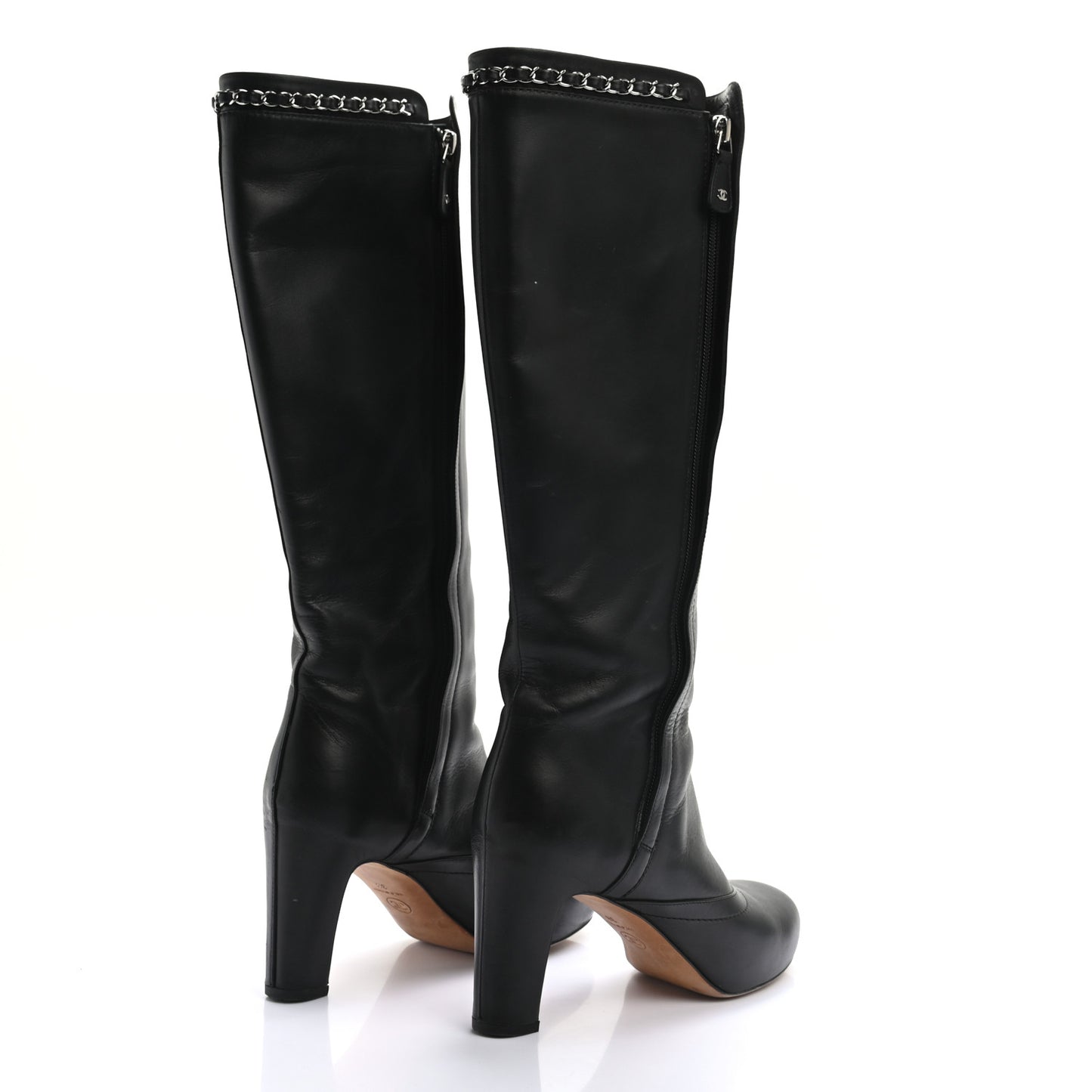 Lambskin Chain High Boots 38 Black