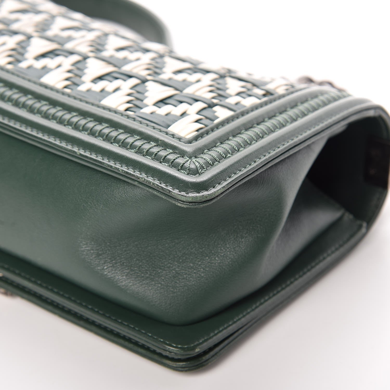 Chanel Calfskin Woven Medium Boy Flap Green White 14 of 14