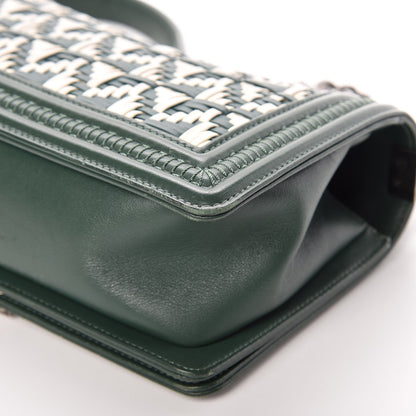 Chanel Calfskin Woven Medium Boy Flap Green White 14 of 14
