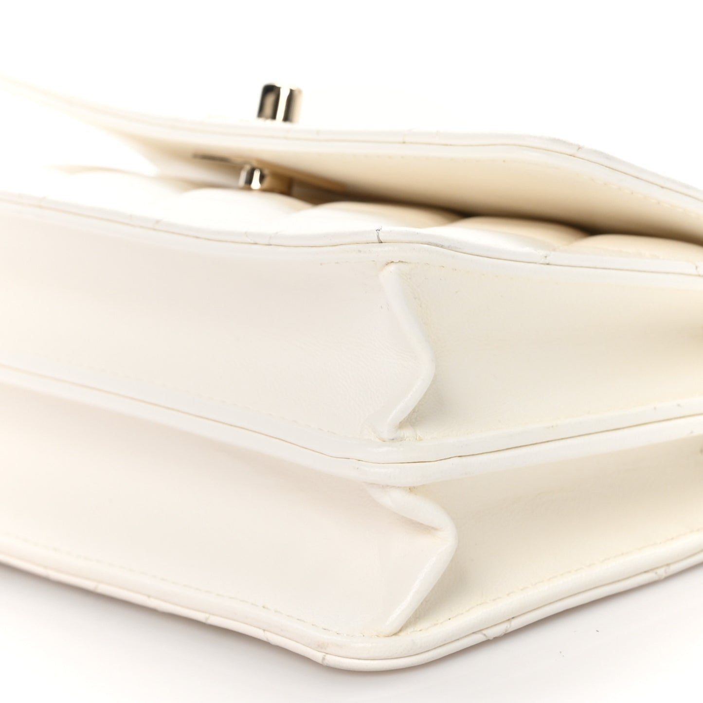 Lambskin Quilted Crystal Top Handle Rectangular Flap White