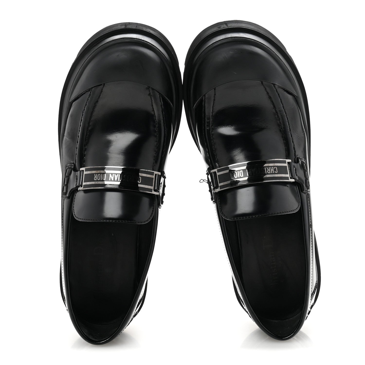 Christian Dior Brushed Calfskin Rubber Dior Code Cap Toe Lug Sole 35mm Loafers 40 Black 2 of 11