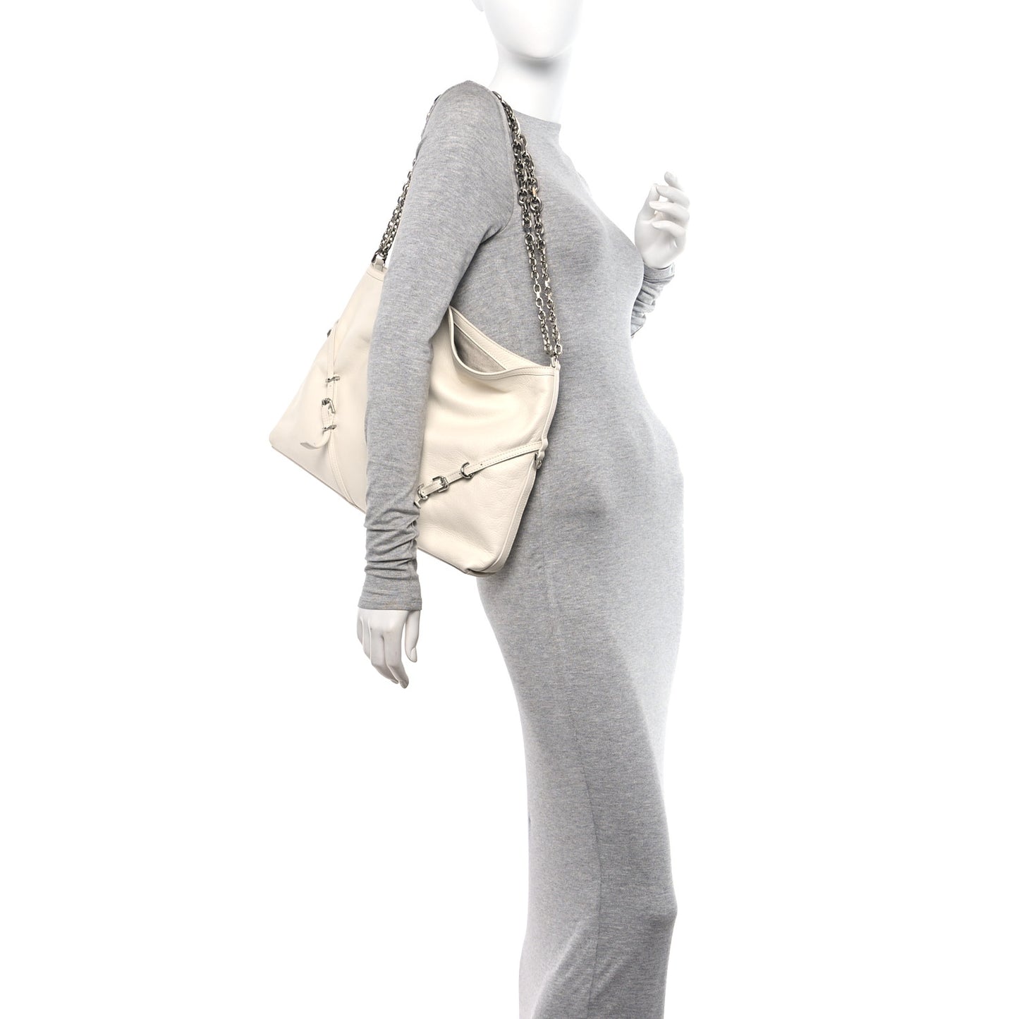 Tumbled Calfskin Medium Voyou Bag Ivory