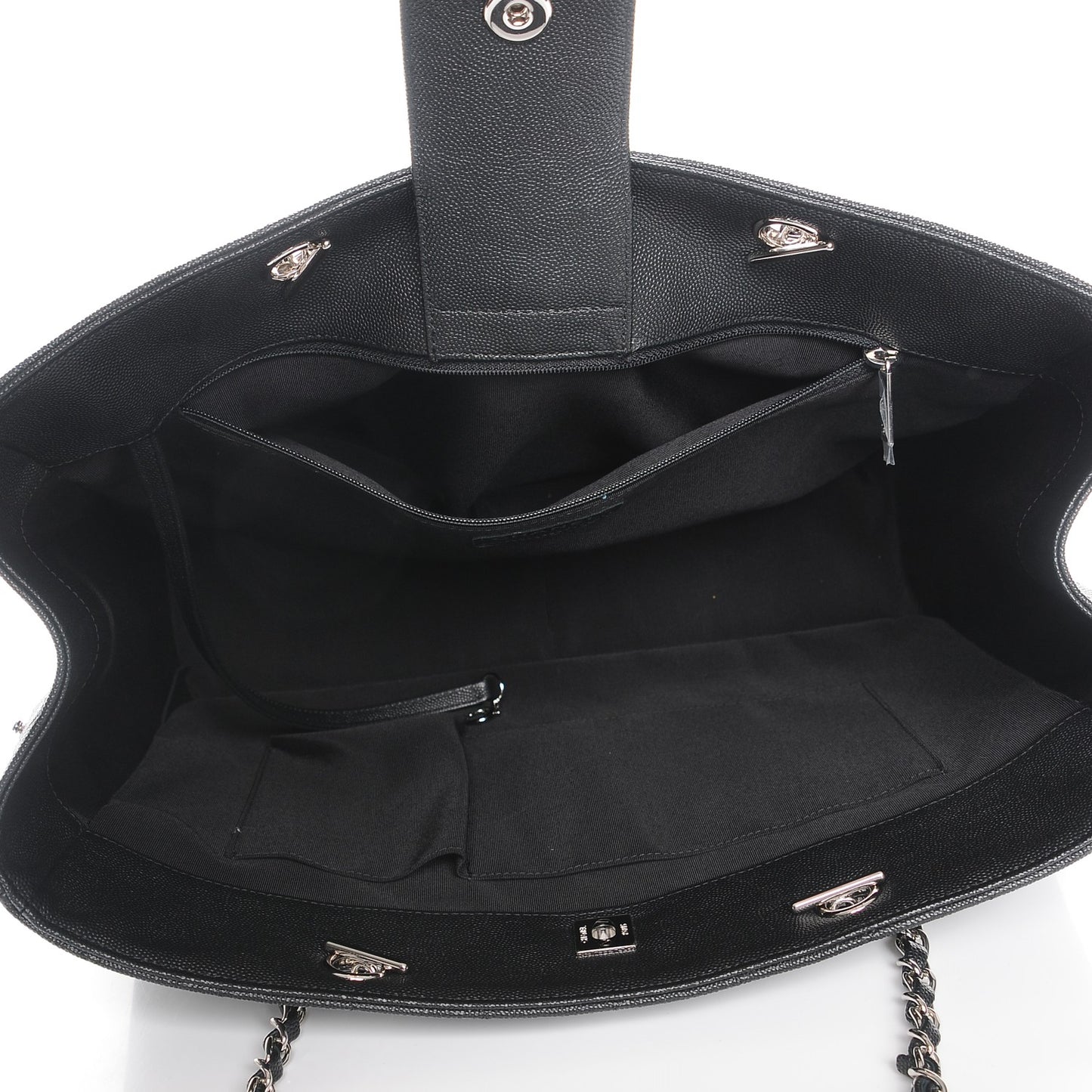 Calfskin Quilted Large CC Shopping Tote Black