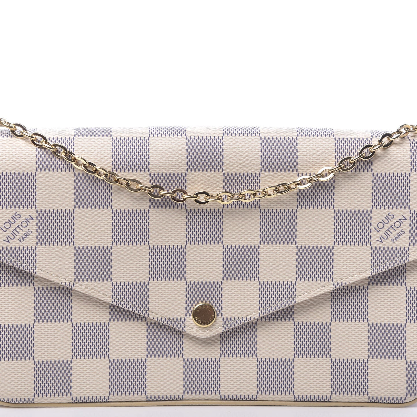 Damier Azur Pochette Felicie Chain Wallet Rose Ballerine