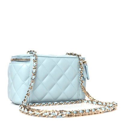 Chanel Caviar Quilted Small Tiny CC Vanity Case With Chain Light Blue 3 of 10