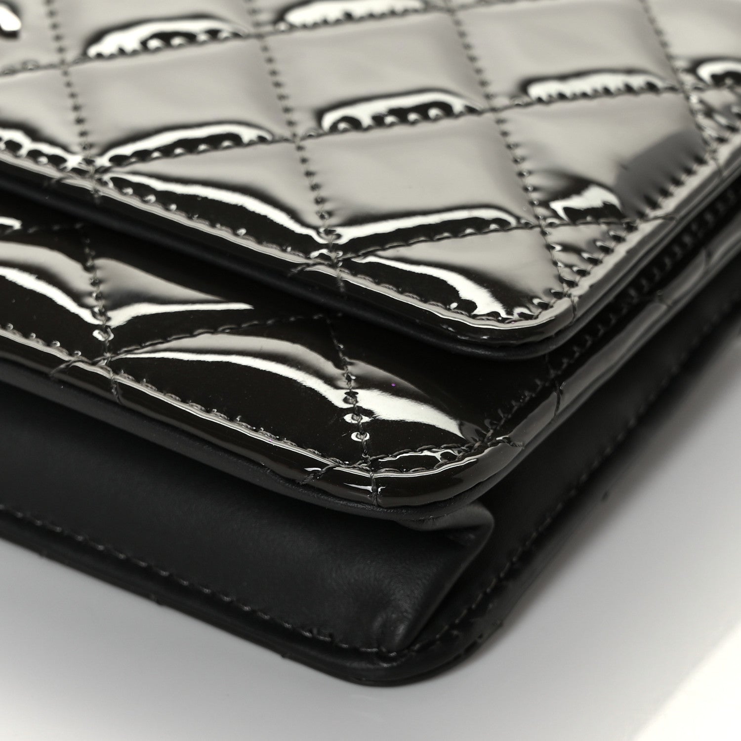 Chanel Patent Quilted Wallet On Chain WOC Dark Grey 8 of 13