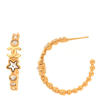 Chanel Metal Strass Crystal Star CC Hoop Earrings Gold 1 of 5