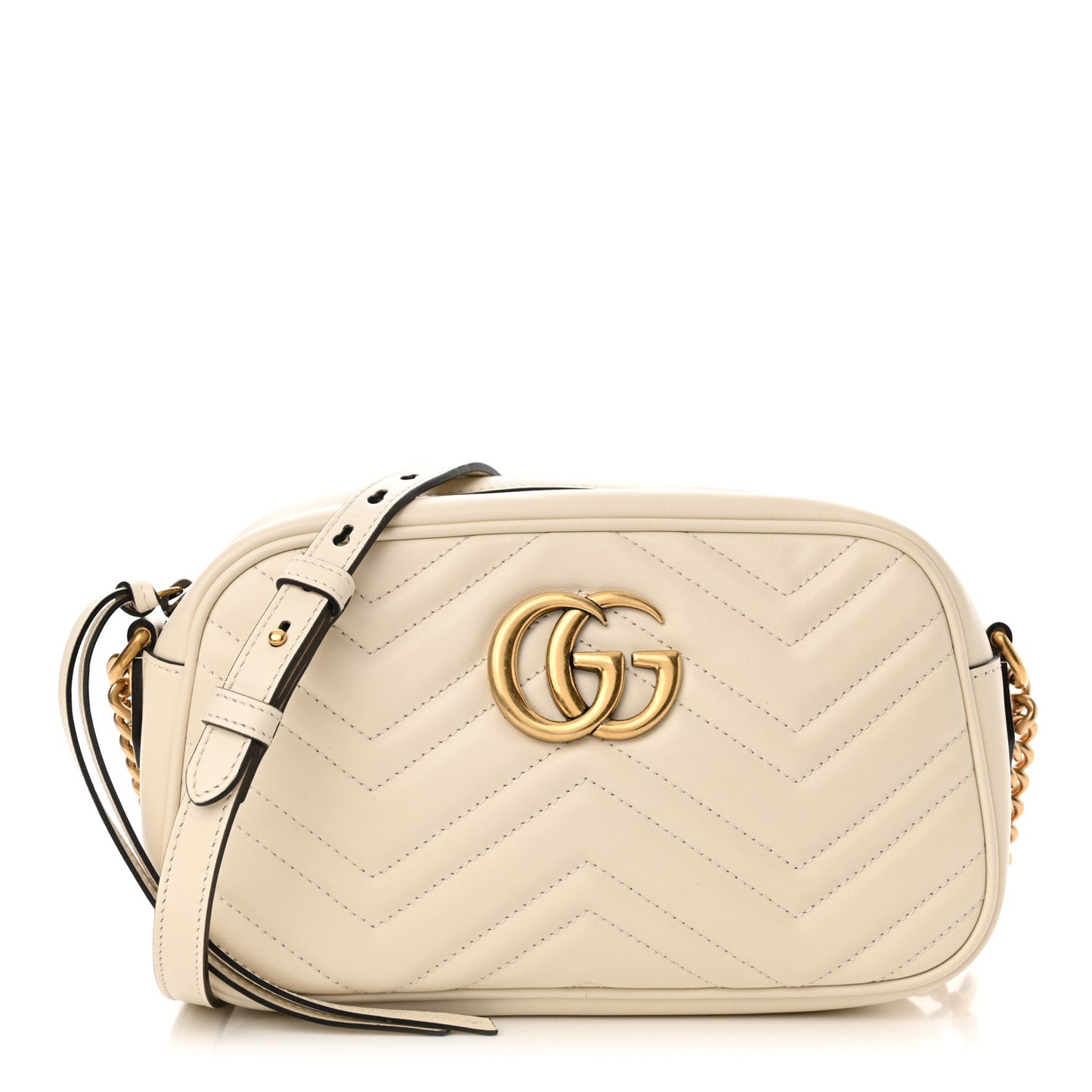 Calfskin Matelasse Small GG Marmont Chain Shoulder Bag White