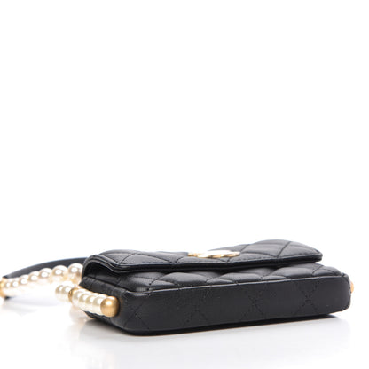 Chanel Calfskin Quilted About Pearls Card Holder Flap With Chain Black 4 of 11