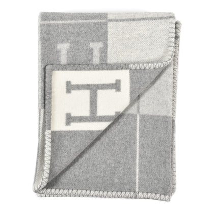 Hermes Wool Cashmere Avalon III Blanket Ecru Gris Clair 2 of 3