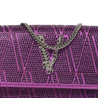Versace Satin Crystal Virtus Chain Clutch Purple 7 of 10